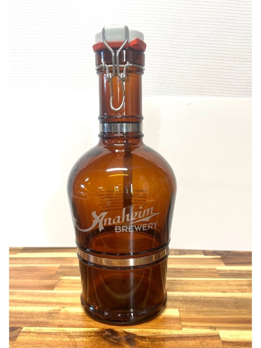 Vintage Muster Geschutzt 2-Liter Amber Glass Beer Growler Aluminum Handle Empty